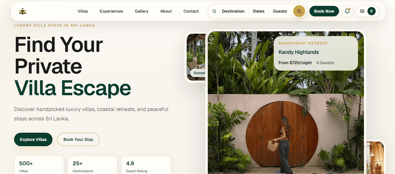 Luxury Villa Stays hospitality platform dashboard
