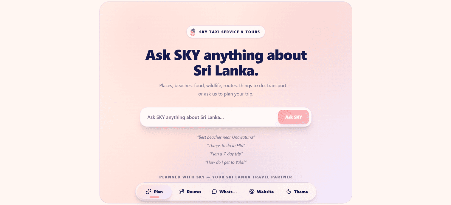 SKY AI Sri Lanka travel assistant interface